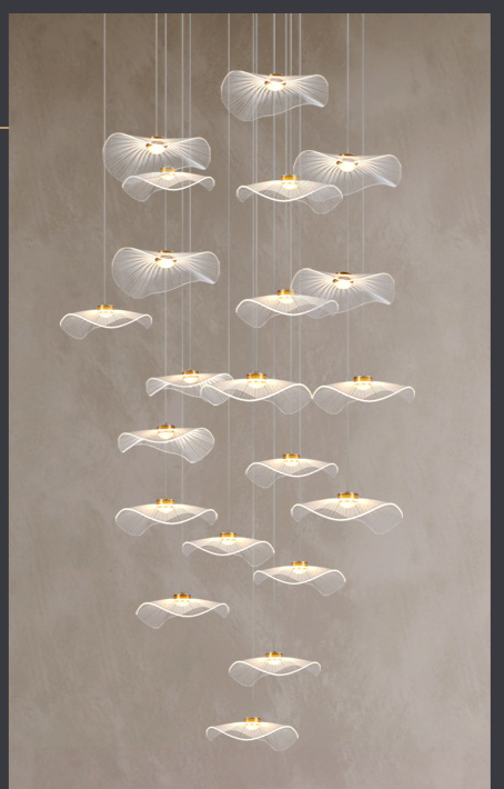 Leaf-Inspired Multi-Drop Chandelier – Modern Pendant Light for Staircase & Living Room