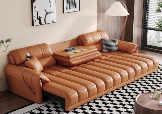 Multi-Seat Electric Recliner Sofa – Full Cowhide Leather Power Couch with Adjustable Headrest