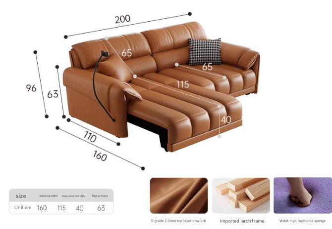 Multi-Seat Electric Recliner Sofa – Full Cowhide Leather Power Couch with Adjustable Headrest