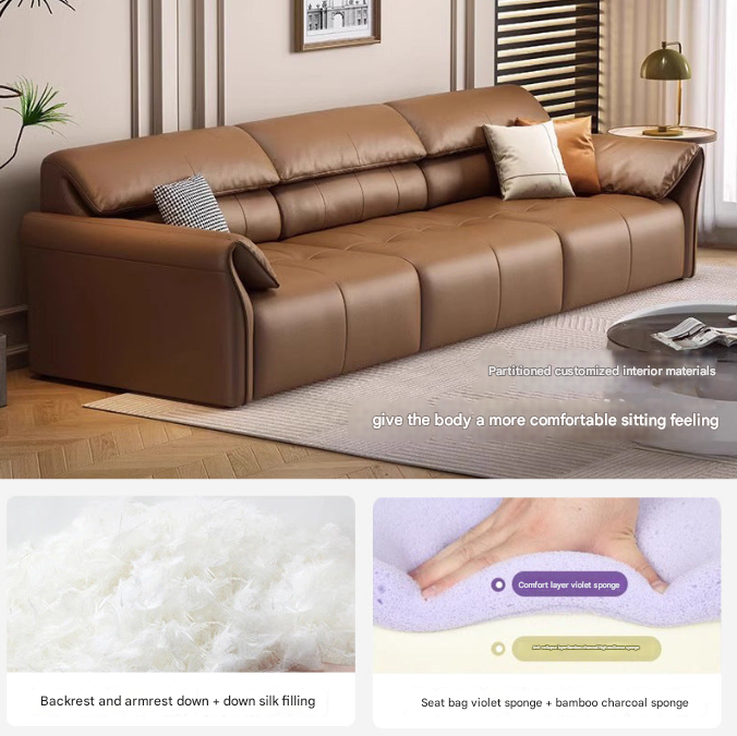 Full Cowhide Electric Recliner Sofa Bed – Multi-Seat Power Couch for Living Room Comfort