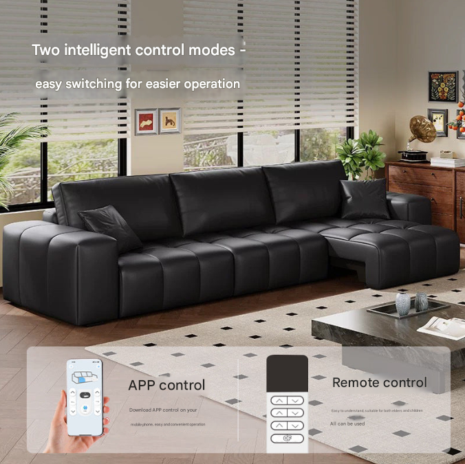 Pixel-Style Electric Leather Sofa Bed – Italian Minimalist Recliner for Modern Living Rooms