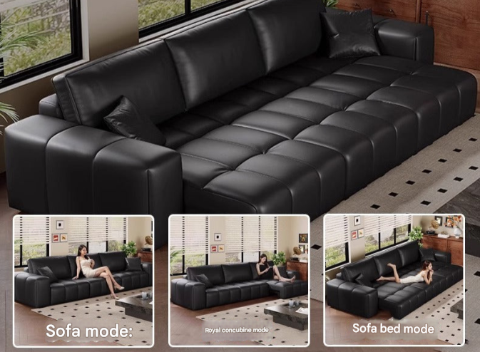 Pixel-Style Electric Leather Sofa Bed – Italian Minimalist Recliner for Modern Living Rooms
