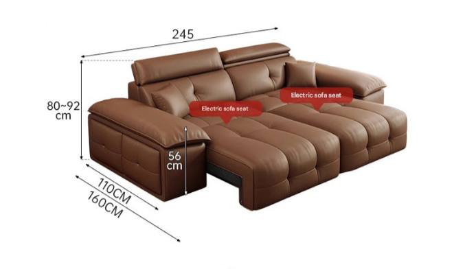 Lawrence Electric Recliner Sofa Bed – Modern Full-Leather Couch with Storage for Small Apartments