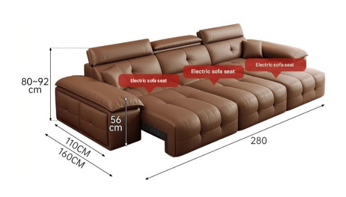 Lawrence Electric Recliner Sofa Bed – Modern Full-Leather Couch with Storage for Small Apartments