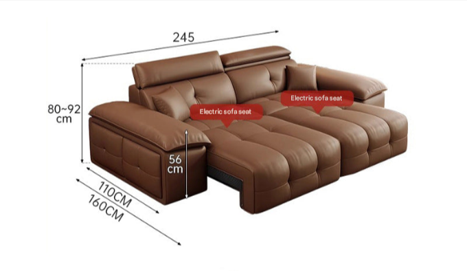 Lawrence Electric Recliner Sofa Bed – Modern Full-Leather Couch with Storage for Small Apartments