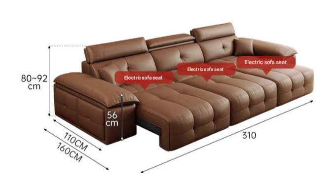 Lawrence Electric Recliner Sofa Bed – Modern Full-Leather Couch with Storage for Small Apartments