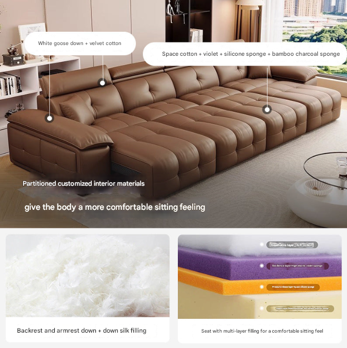 Lawrence Electric Recliner Sofa Bed – Modern Full-Leather Couch with Storage for Small Apartments