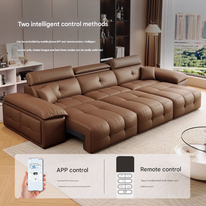 Lawrence Electric Recliner Sofa Bed – Modern Full-Leather Couch with Storage for Small Apartments