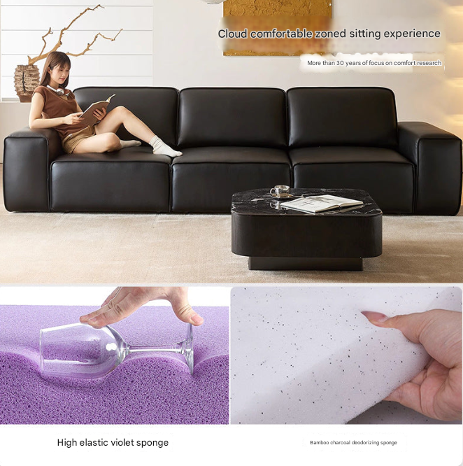 Big Black Bull Leather Sofa – Italian Minimalist Electric Recliner for Modern Apartments