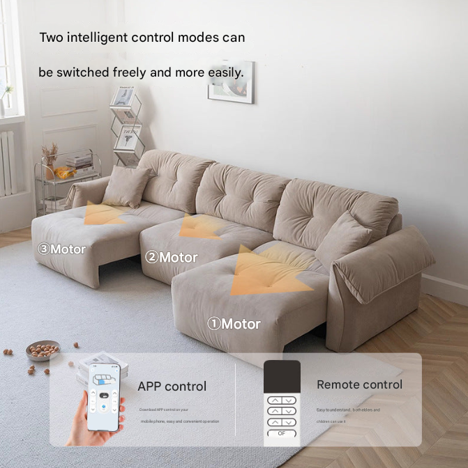 Cream Electric Reclining Sofa – Cat-Scratch Fabric, Deep Seat Modern Living Room Couch