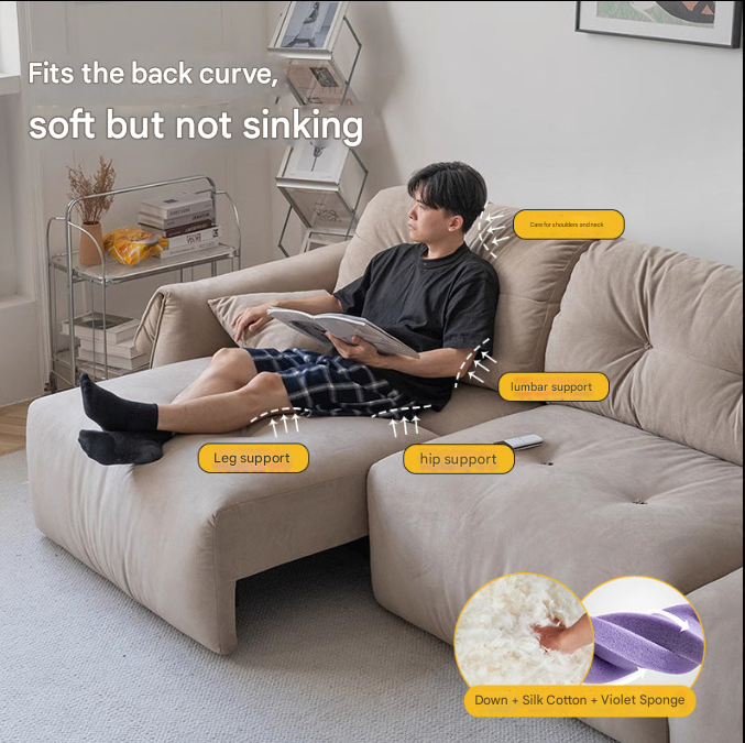 Cream Electric Reclining Sofa – Cat-Scratch Fabric, Deep Seat Modern Living Room Couch