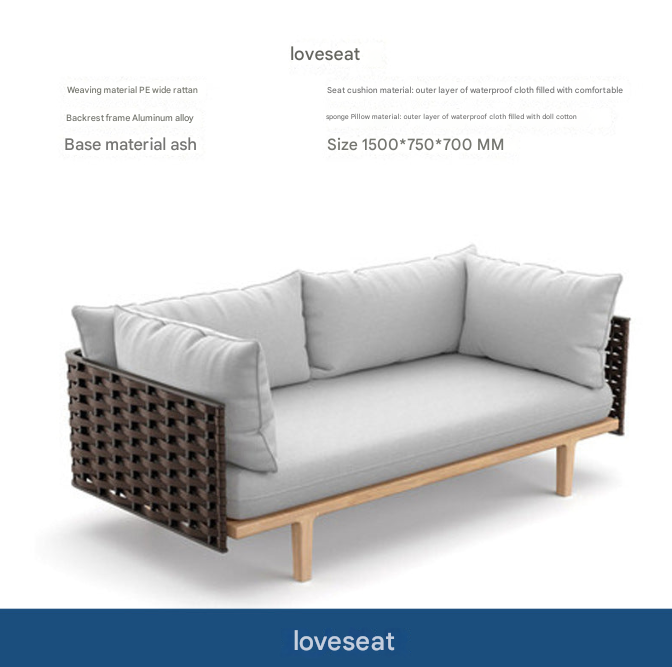 Scandinavian Outdoor Rattan Sofa Set with Coffee Tables – Villa & Balcony Use