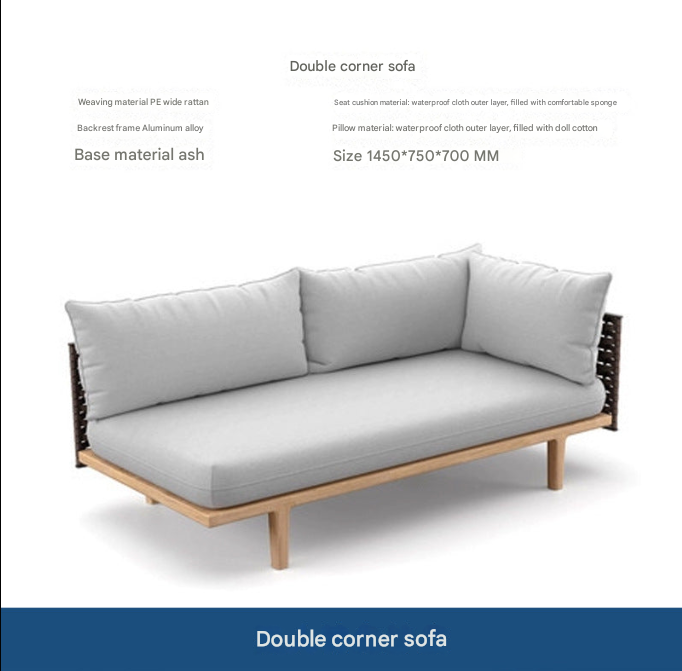 Scandinavian Outdoor Rattan Sofa Set with Coffee Tables – Villa & Balcony Use