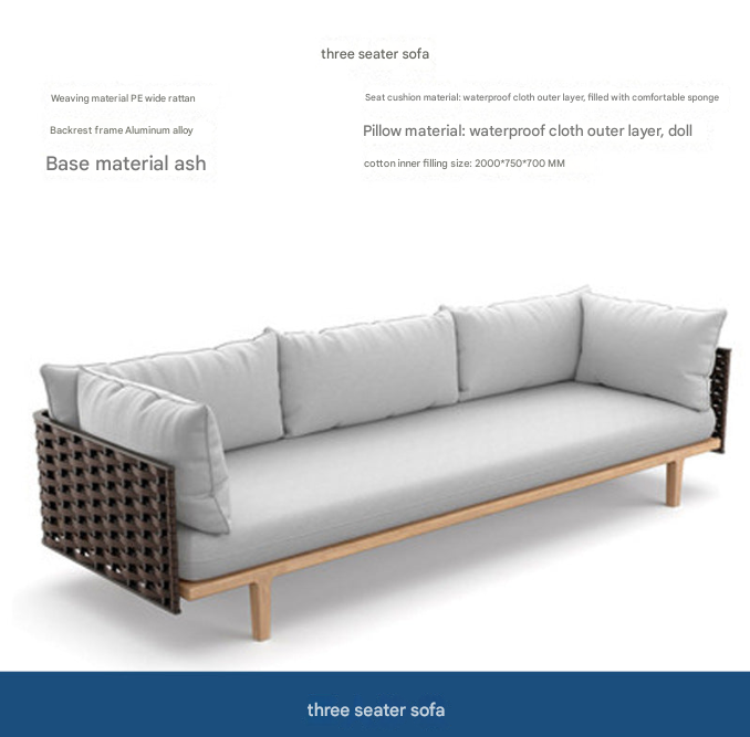 Scandinavian Outdoor Rattan Sofa Set with Coffee Tables – Villa & Balcony Use