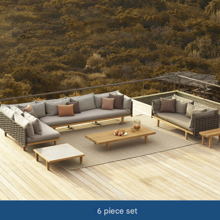 Scandinavian Outdoor Rattan Sofa Set with Coffee Tables – Villa & Balcony Use