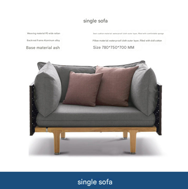 Scandinavian Outdoor Rattan Sofa Set with Coffee Tables – Villa & Balcony Use