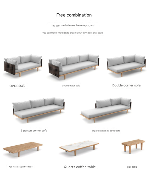 Scandinavian Outdoor Rattan Sofa Set with Coffee Tables – Villa & Balcony Use