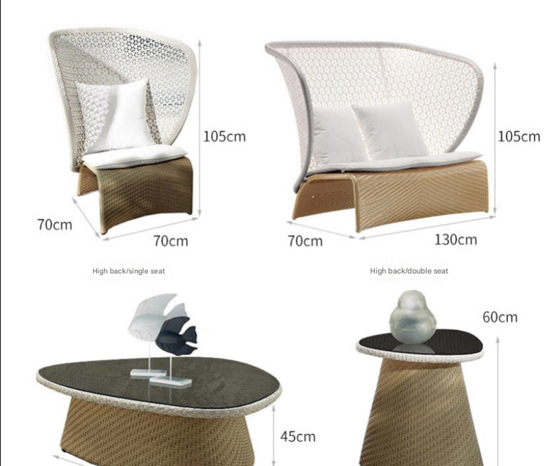 Modern Outdoor Rattan Dining Set – Oval Glass Table with 6 Woven Armchairs