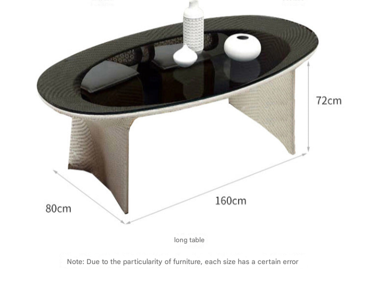Modern Outdoor Rattan Dining Set – Oval Glass Table with 6 Woven Armchairs