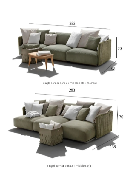 L-Shaped Outdoor Rattan Sofa – Waterproof Courtyard Seating with Washable Covers