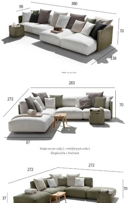 L-Shaped Outdoor Rattan Sofa – Waterproof Courtyard Seating with Washable Covers