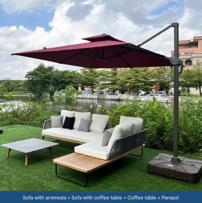 Modern Outdoor Solid Wood Sofa Set – Garden Patio Lounge with Aluminum Frame and Parasol