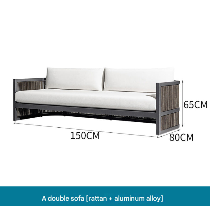 Nordic Outdoor Teak Rattan Sofa Set – Villa Courtyard Lounge with Coffee Table