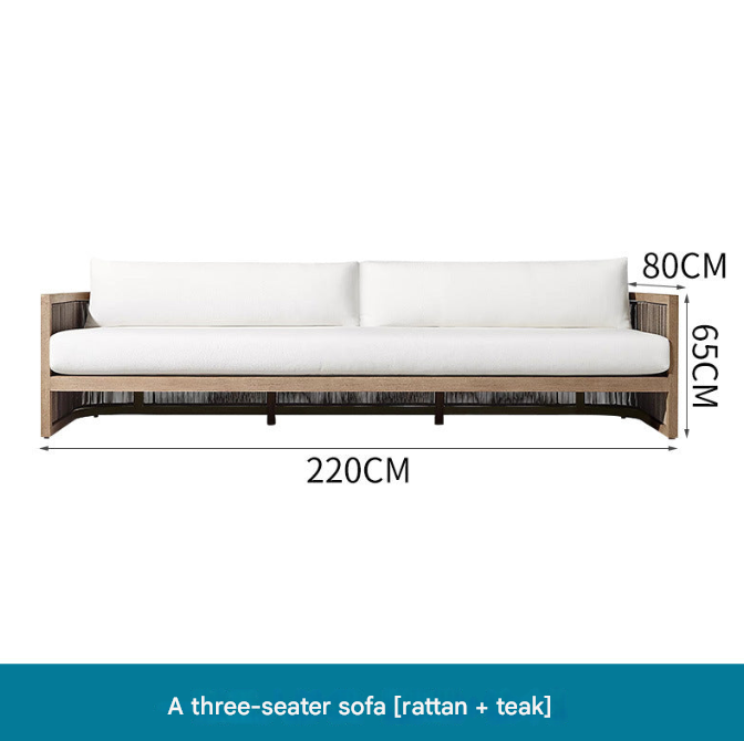 Nordic Outdoor Teak Rattan Sofa Set – Villa Courtyard Lounge with Coffee Table