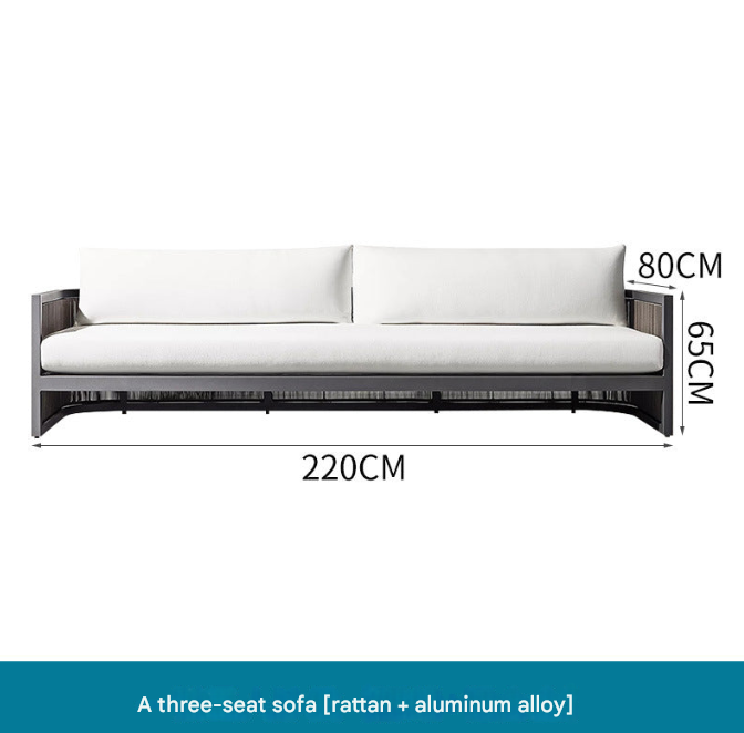 Nordic Outdoor Teak Rattan Sofa Set – Villa Courtyard Lounge with Coffee Table