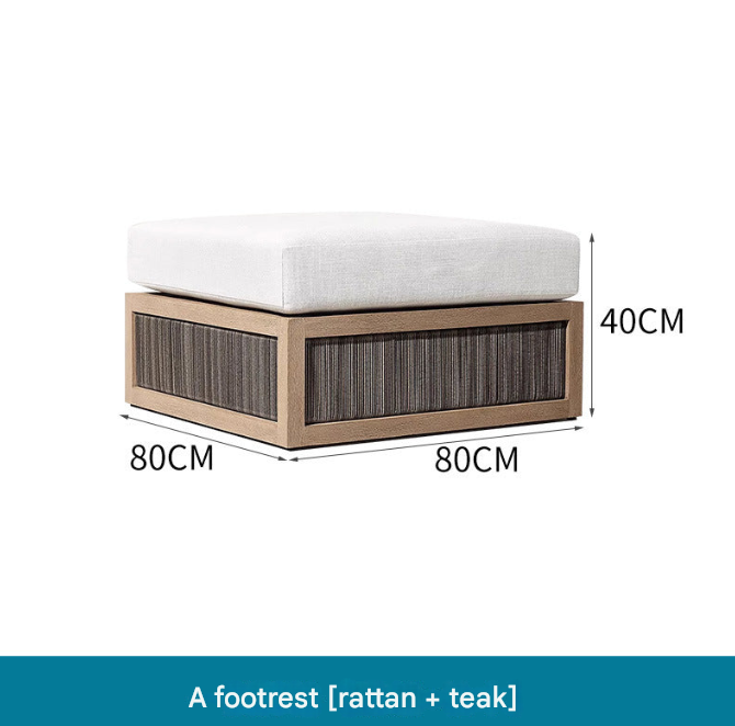 Nordic Outdoor Teak Rattan Sofa Set – Villa Courtyard Lounge with Coffee Table