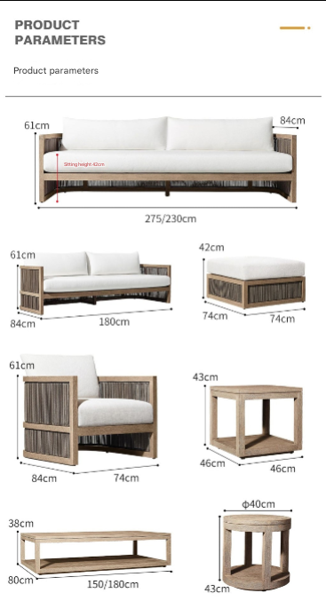 Nordic Outdoor Teak Rattan Sofa Set – Villa Courtyard Lounge with Coffee Table