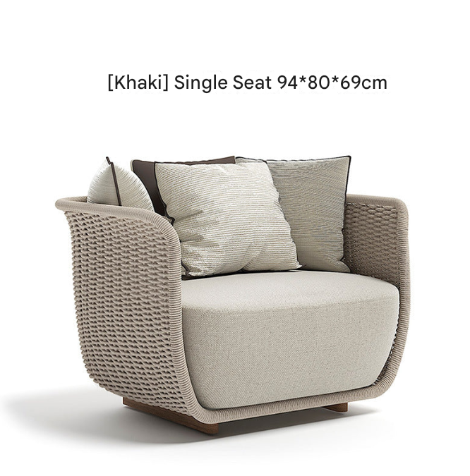 Khaki PE Rattan Outdoor Sofa Set – UV-Resistant Balcony & Garden Seating