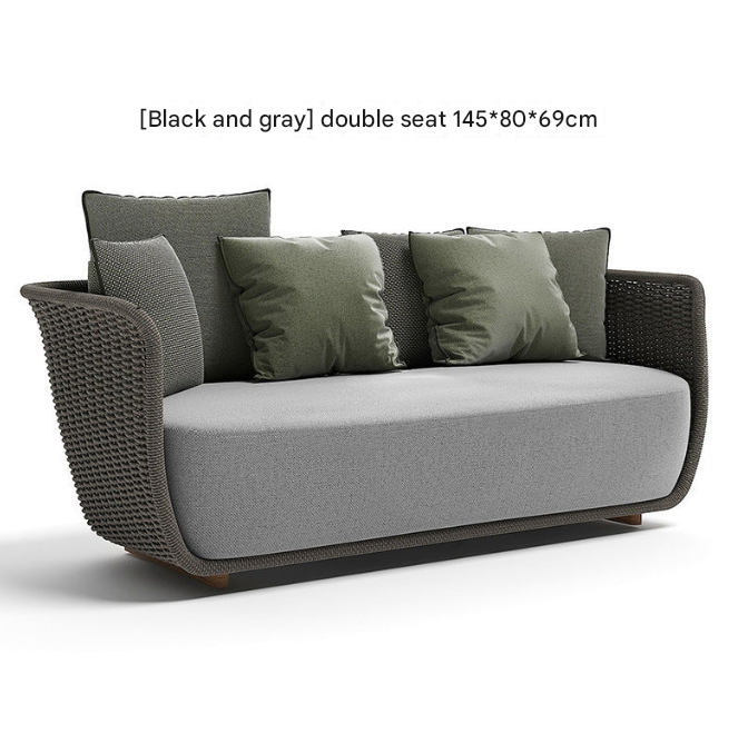 Khaki PE Rattan Outdoor Sofa Set – UV-Resistant Balcony & Garden Seating