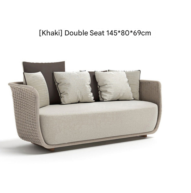 Khaki PE Rattan Outdoor Sofa Set – UV-Resistant Balcony & Garden Seating