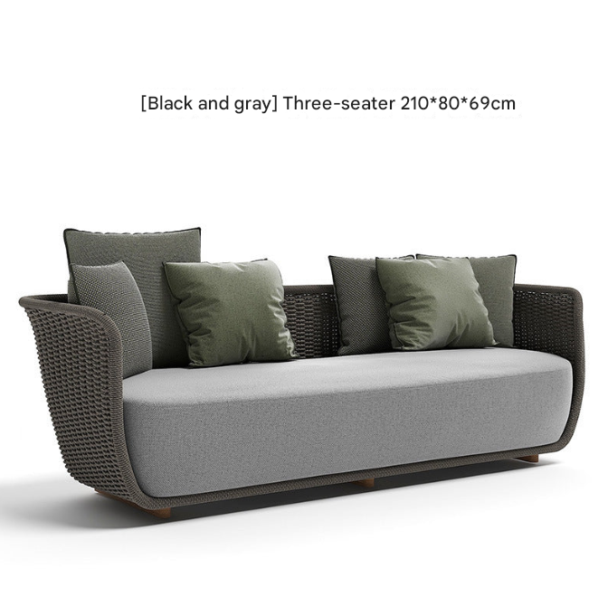 Khaki PE Rattan Outdoor Sofa Set – UV-Resistant Balcony & Garden Seating