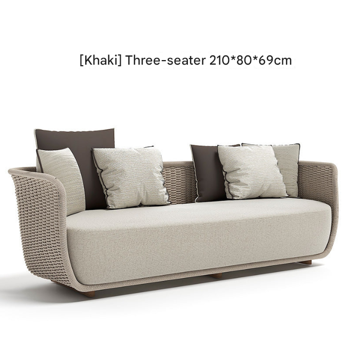 Khaki PE Rattan Outdoor Sofa Set – UV-Resistant Balcony & Garden Seating