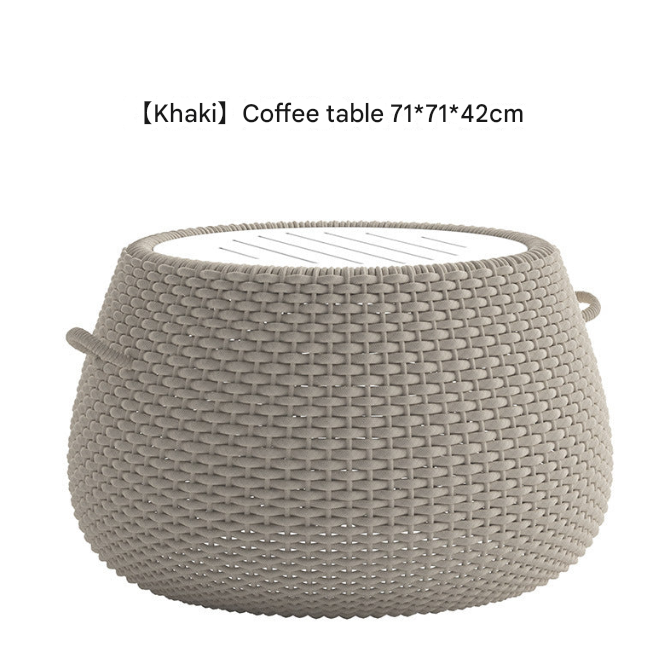 Khaki PE Rattan Outdoor Sofa Set – UV-Resistant Balcony & Garden Seating