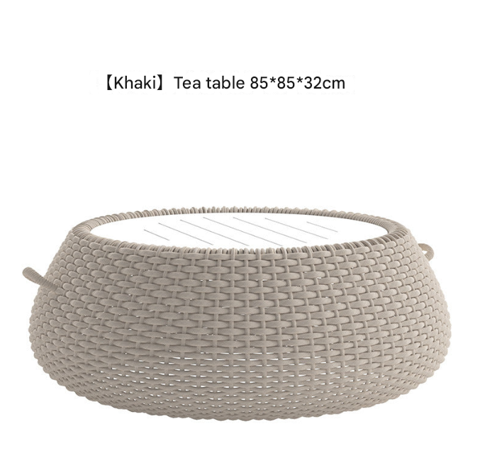 Khaki PE Rattan Outdoor Sofa Set – UV-Resistant Balcony & Garden Seating