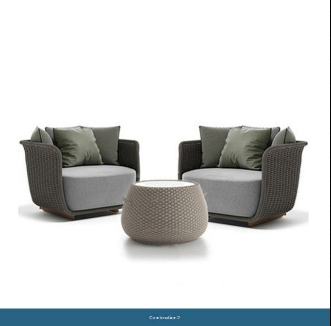 Khaki PE Rattan Outdoor Sofa Set – UV-Resistant Balcony & Garden Seating