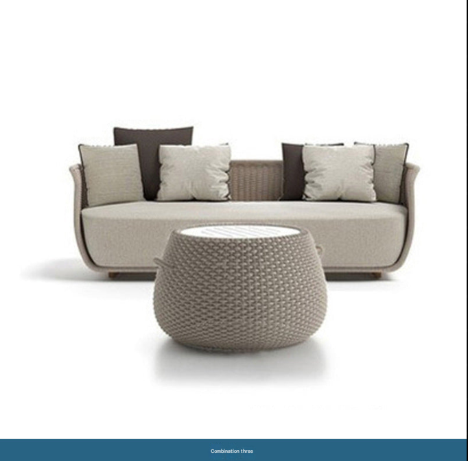 Khaki PE Rattan Outdoor Sofa Set – UV-Resistant Balcony & Garden Seating