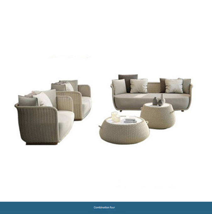Khaki PE Rattan Outdoor Sofa Set – UV-Resistant Balcony & Garden Seating