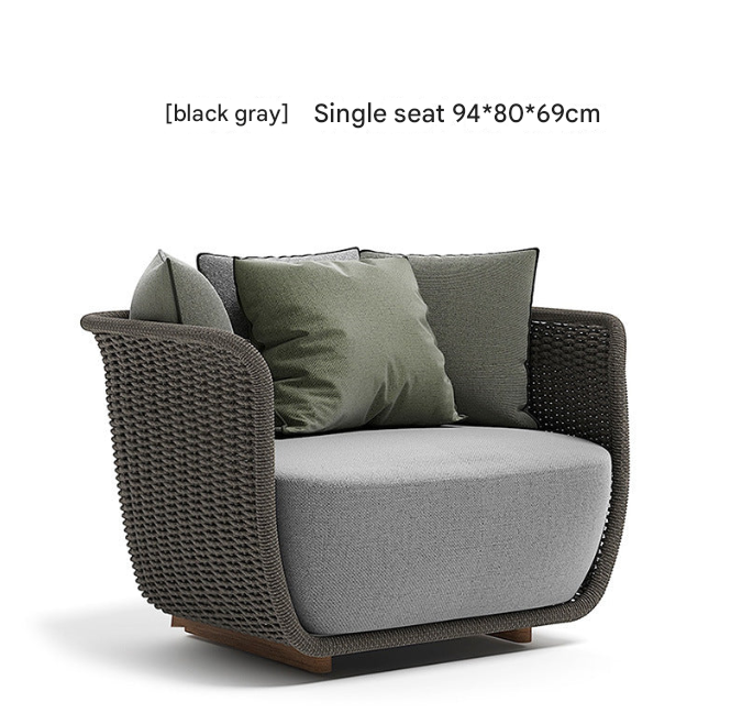 Khaki PE Rattan Outdoor Sofa Set – UV-Resistant Balcony & Garden Seating