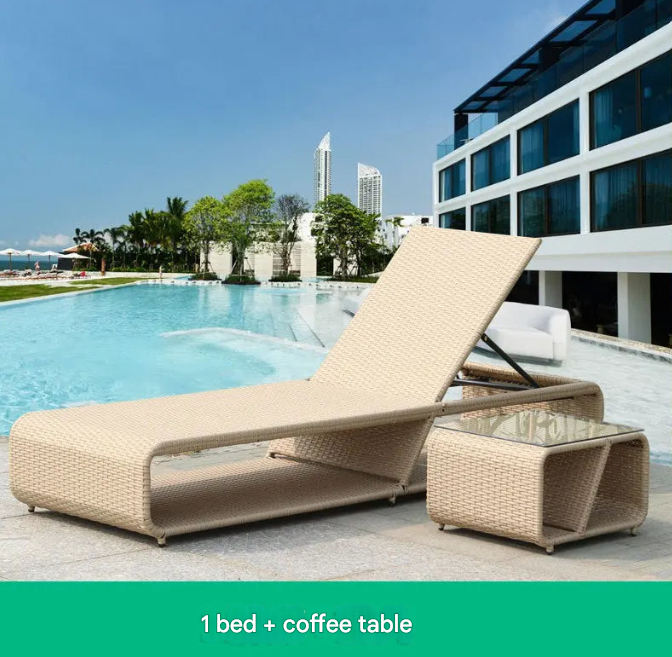 Adjustable Rattan Chaise Lounge Set – Sun Lounger for Balcony & Poolside