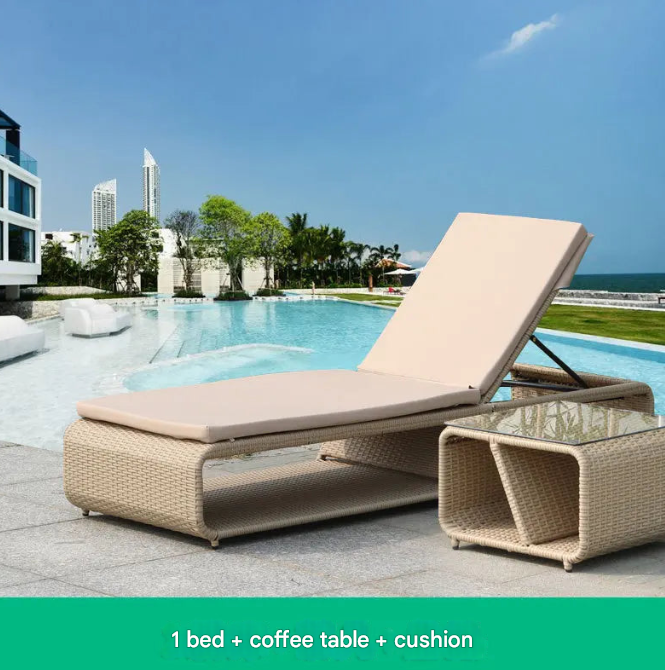 Adjustable Rattan Chaise Lounge Set – Sun Lounger for Balcony & Poolside