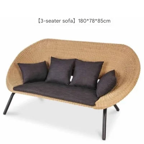 Modern Nordic Rattan Lounge Set – 3-Piece Curved Balcony Chairs & Table