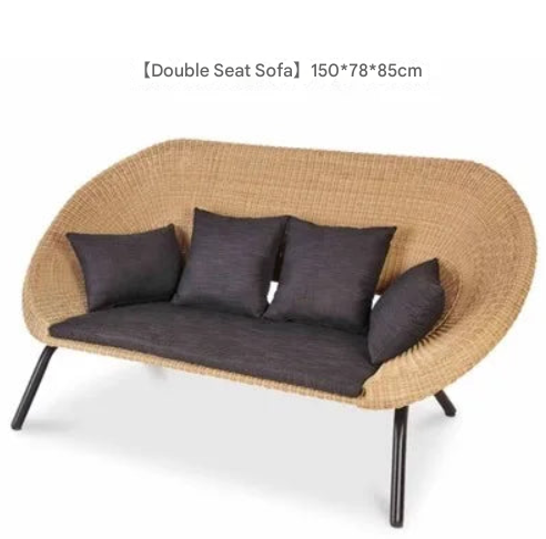 Modern Nordic Rattan Lounge Set – 3-Piece Curved Balcony Chairs & Table