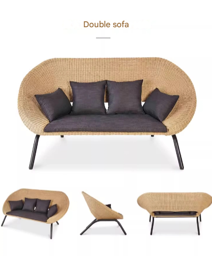 Modern Nordic Rattan Lounge Set – 3-Piece Curved Balcony Chairs & Table