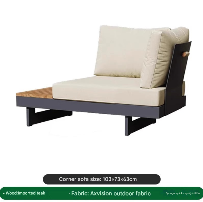 Modern Outdoor Teak & Aluminum Sofa Set – Waterproof Courtyard Lounge with Coffee Table