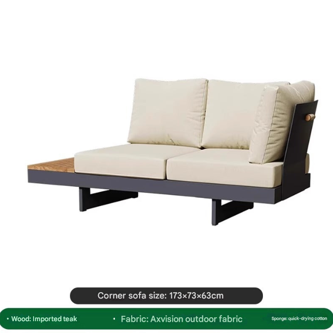 Modern Outdoor Teak & Aluminum Sofa Set – Waterproof Courtyard Lounge with Coffee Table