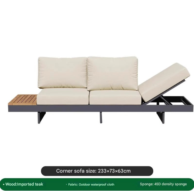 Modern Outdoor Teak & Aluminum Sofa Set – Waterproof Courtyard Lounge with Coffee Table